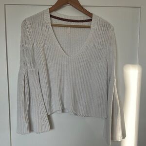 Free People White Ribbed Bell Sleeve Crop Blouse